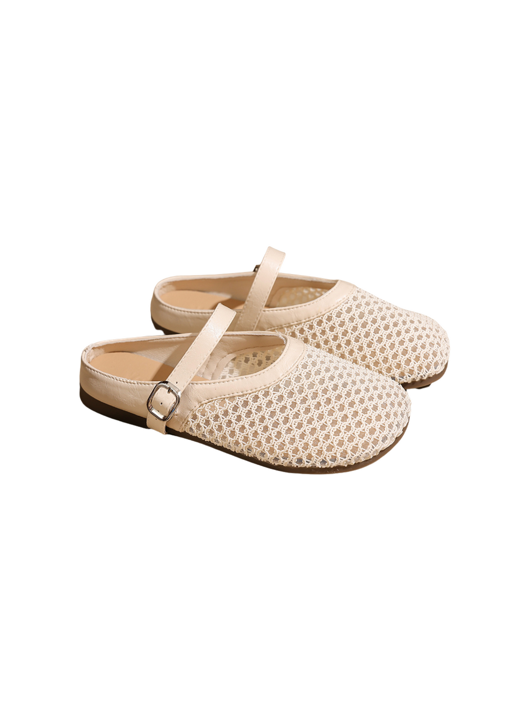 Ease Mule Contemporary Mary Jane Mesh Flats- Beige