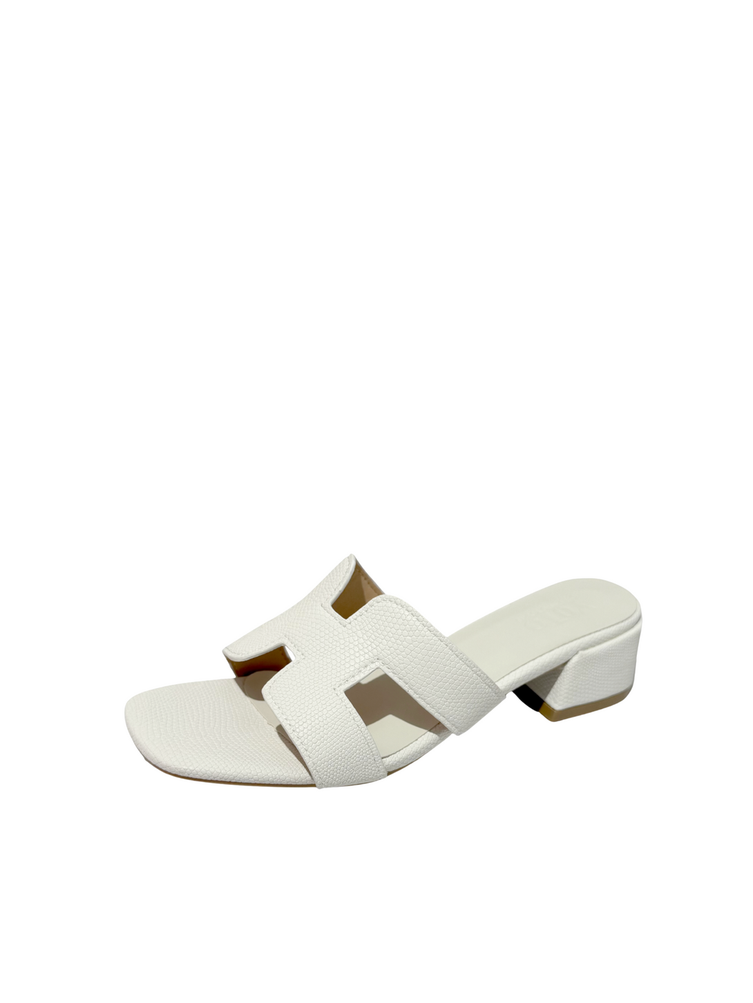 Urban Vogue Block Heeled Slide Sandals- Beige