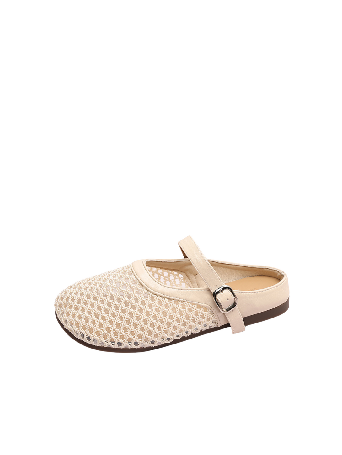Ease Mule Contemporary Mary Jane Mesh Flats- Beige