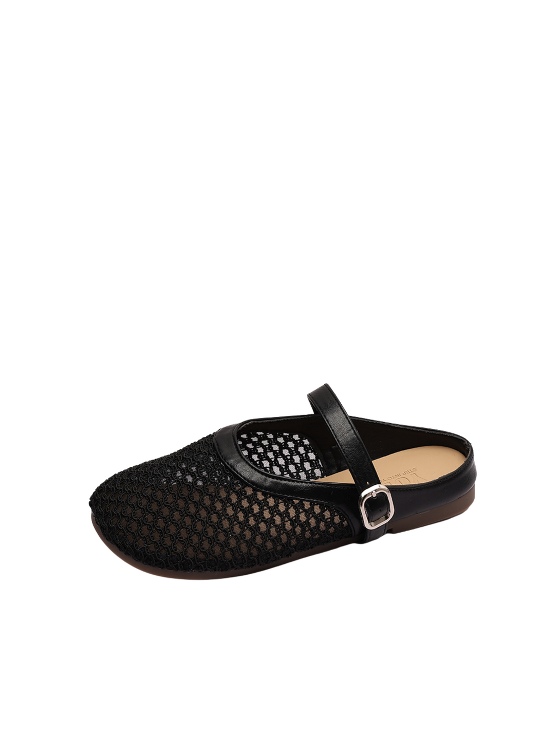 Ease Mule Contemporary Mary Jane Mesh Flats- Beige
