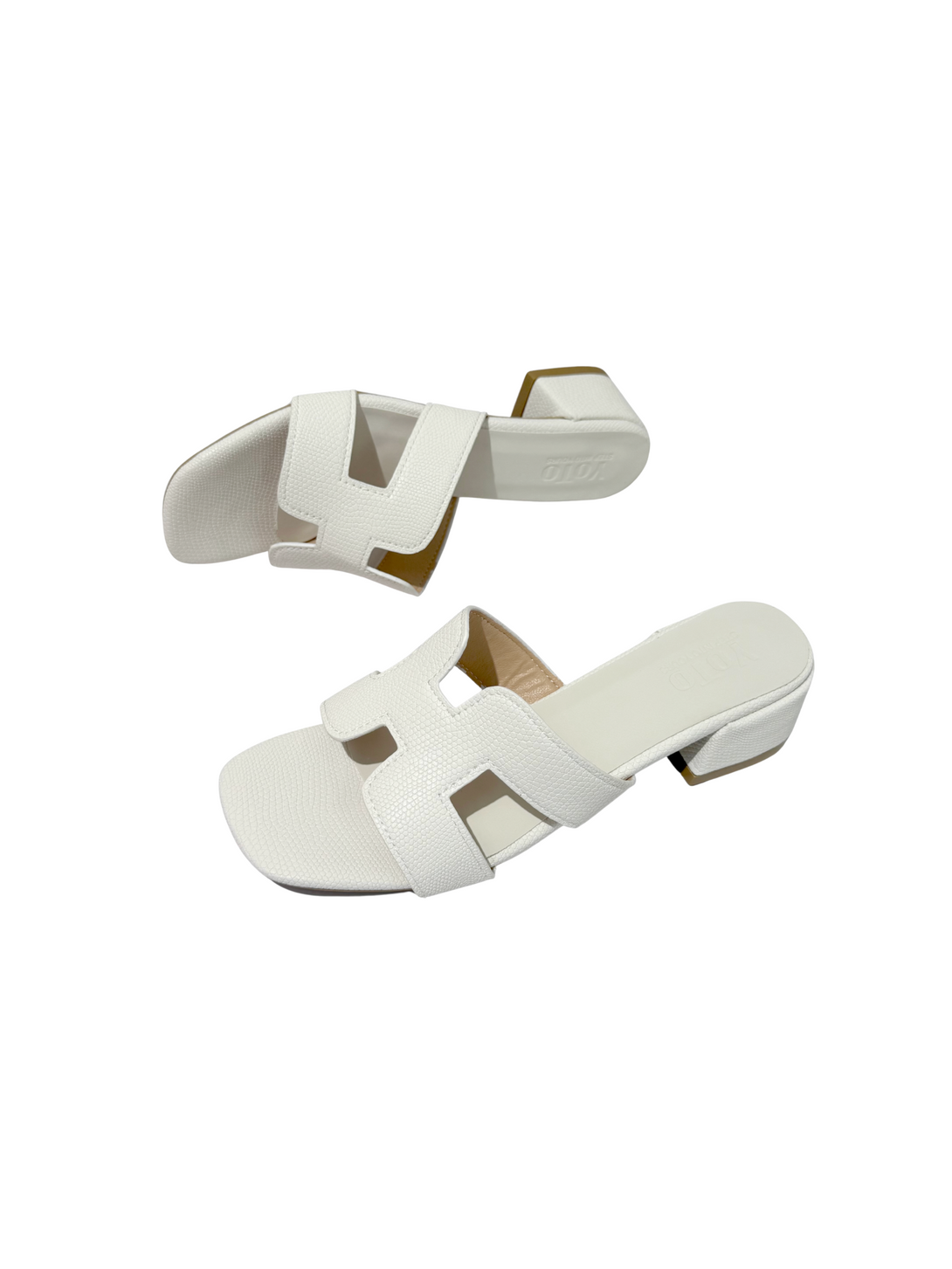 Urban Vogue Block Heeled Slide Sandals- Beige