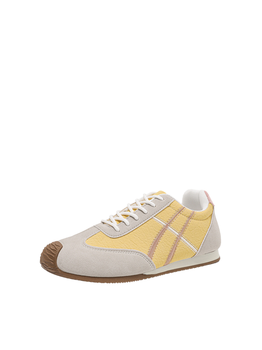 Simple Gear Lace-up Sneakers-Yellow/Pink