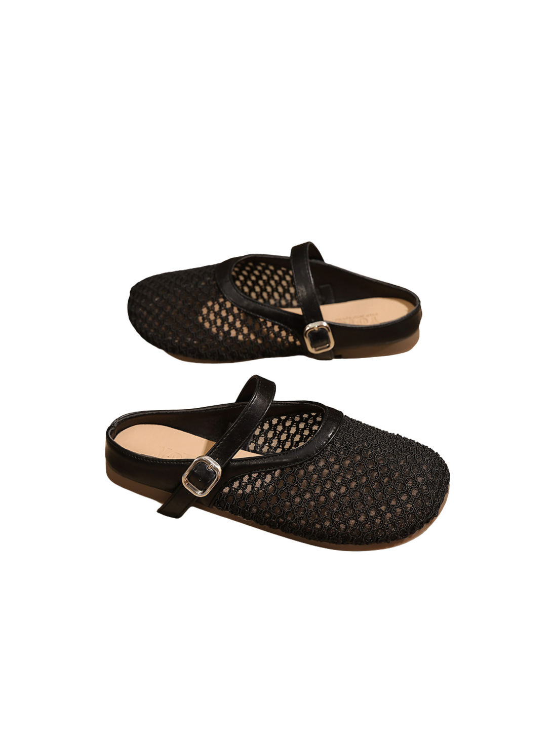 Ease Mule Contemporary Mary Jane Mesh Flats- Beige