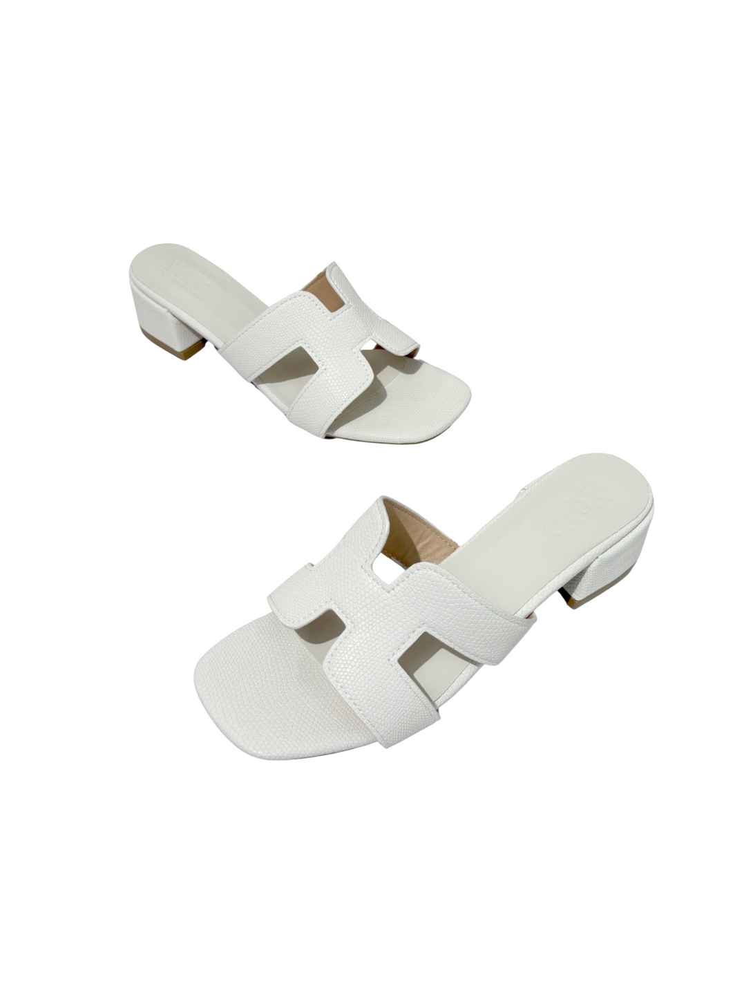 Urban Vogue Block Heeled Slide Sandals- Beige