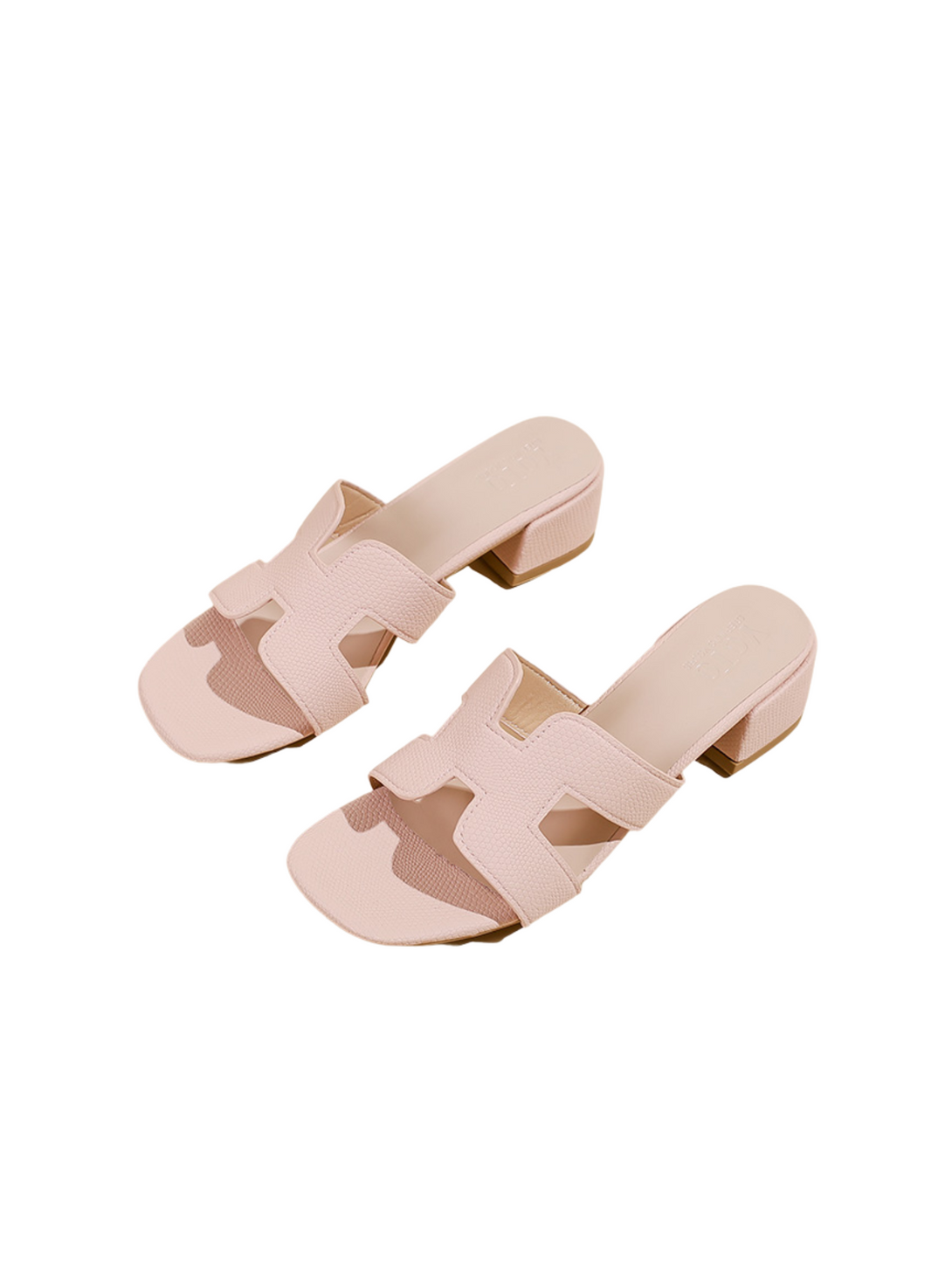 Urban Vogue Block Heeled Slide Sandals- Beige