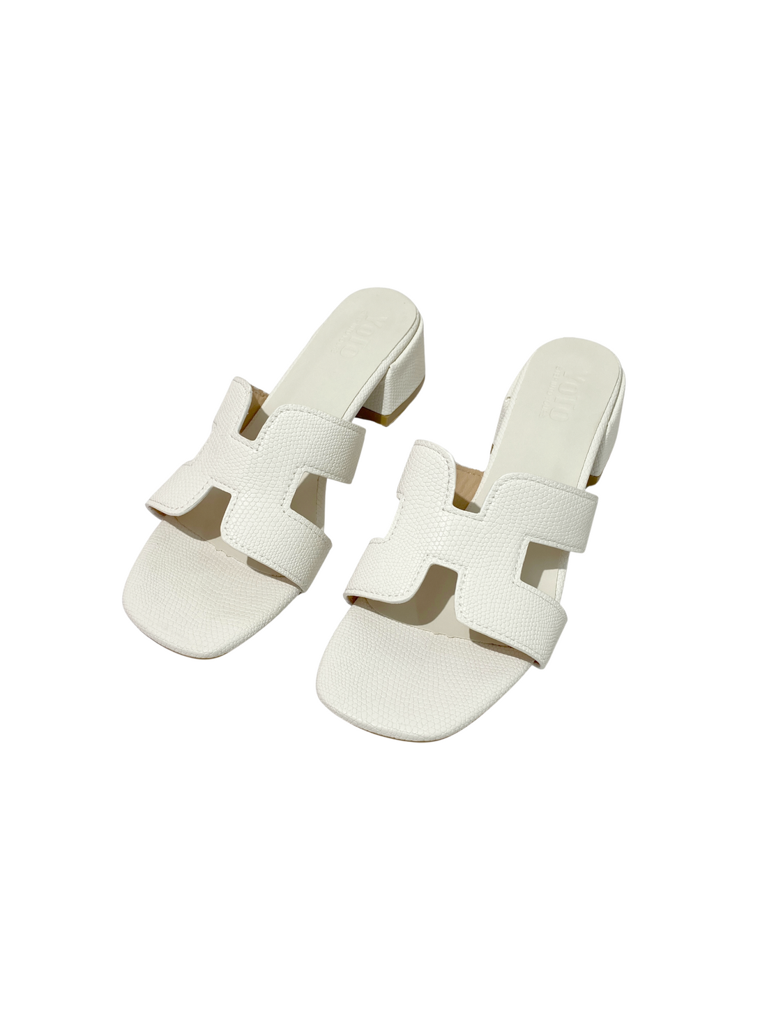 Urban Vogue Block Heeled Slide Sandals- Beige
