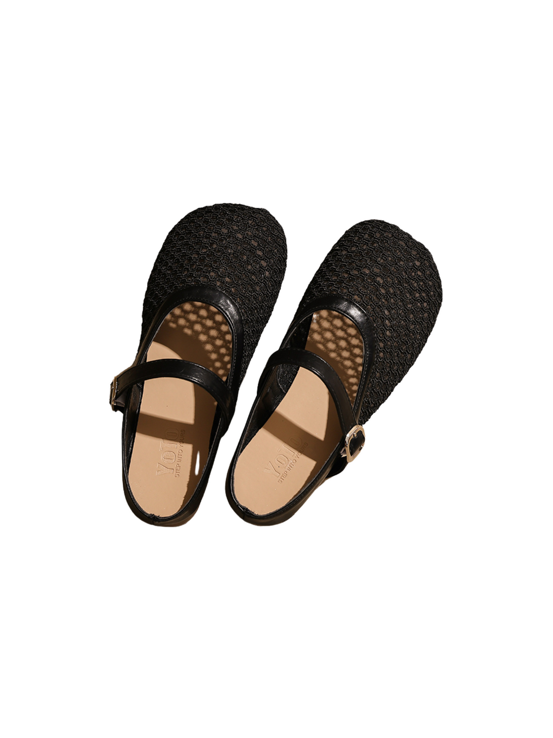 Ease Mule Contemporary Mary Jane Mesh Flats- Beige