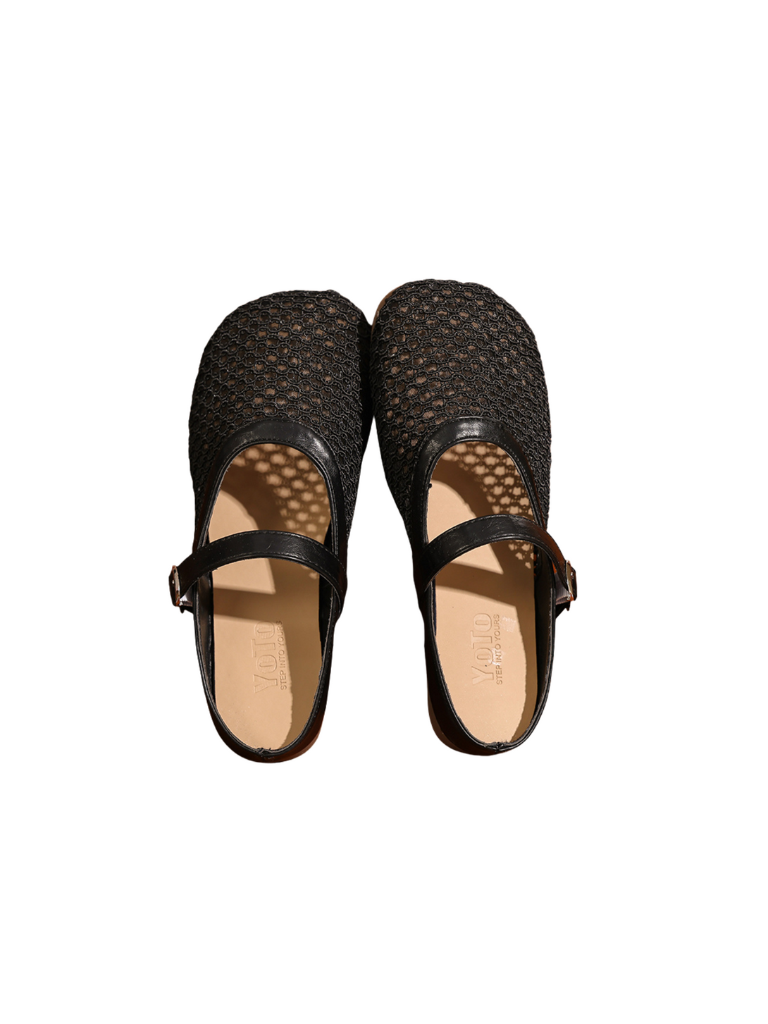 Ease Mule Contemporary Mary Jane Mesh Flats- Beige