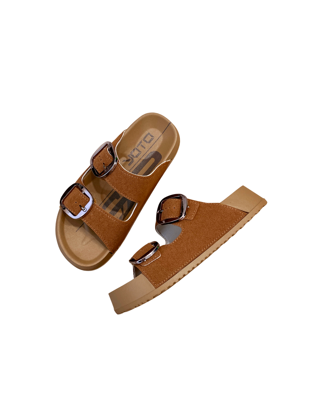 Warm Walk Duo Buckle Comfort Sandals-Brown