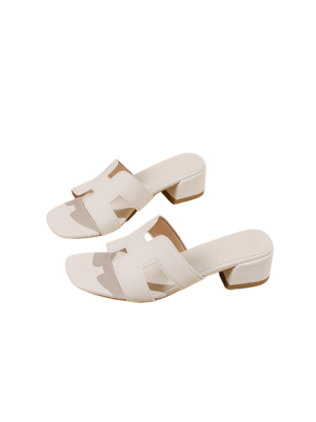 Urban Vogue Block Heeled Slide Sandals- Beige