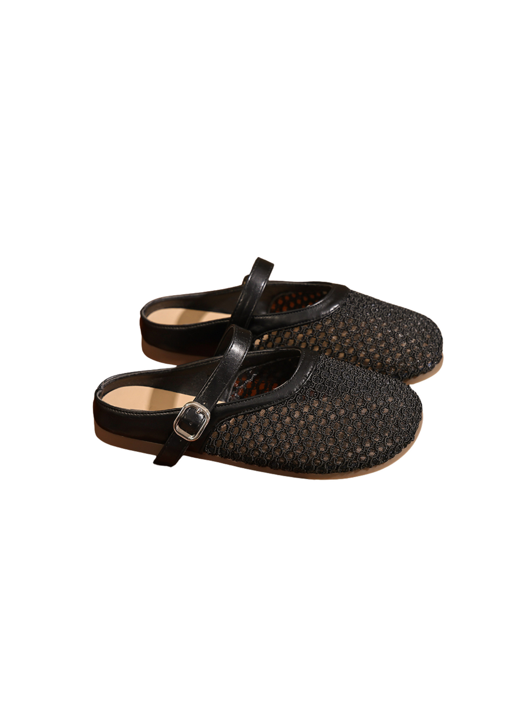 Ease Mule Contemporary Mary Jane Mesh Flats- Beige