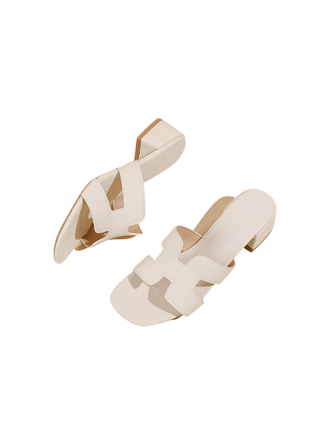 Urban Vogue Block Heeled Slide Sandals- Beige