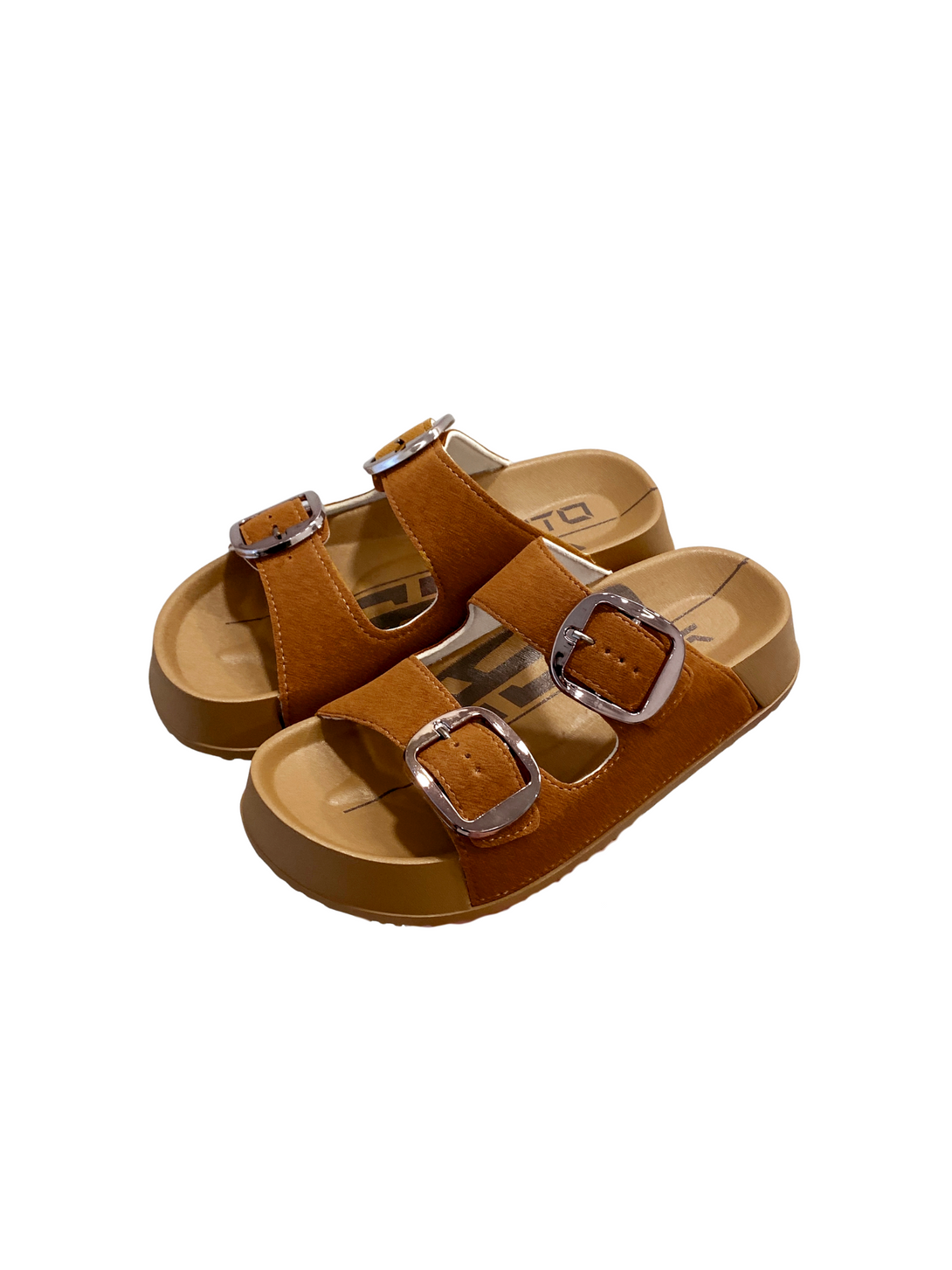 Warm Walk Duo Buckle Comfort Sandals-Brown