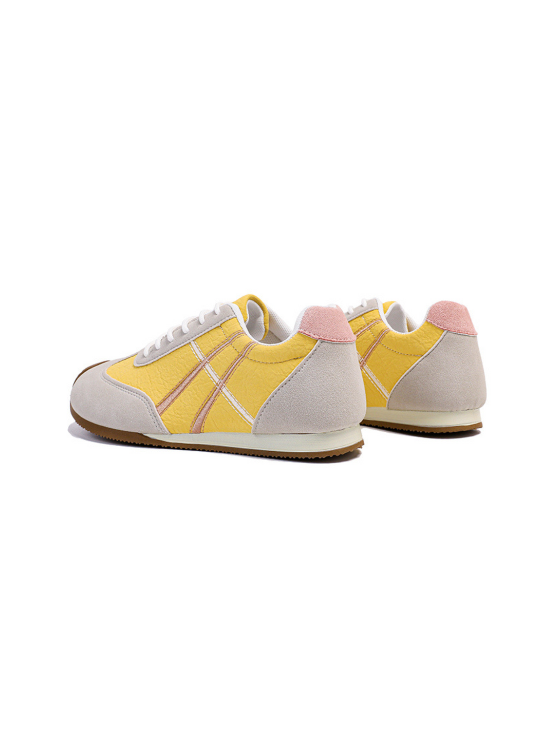 Simple Gear Lace-up Sneakers-Yellow/Pink