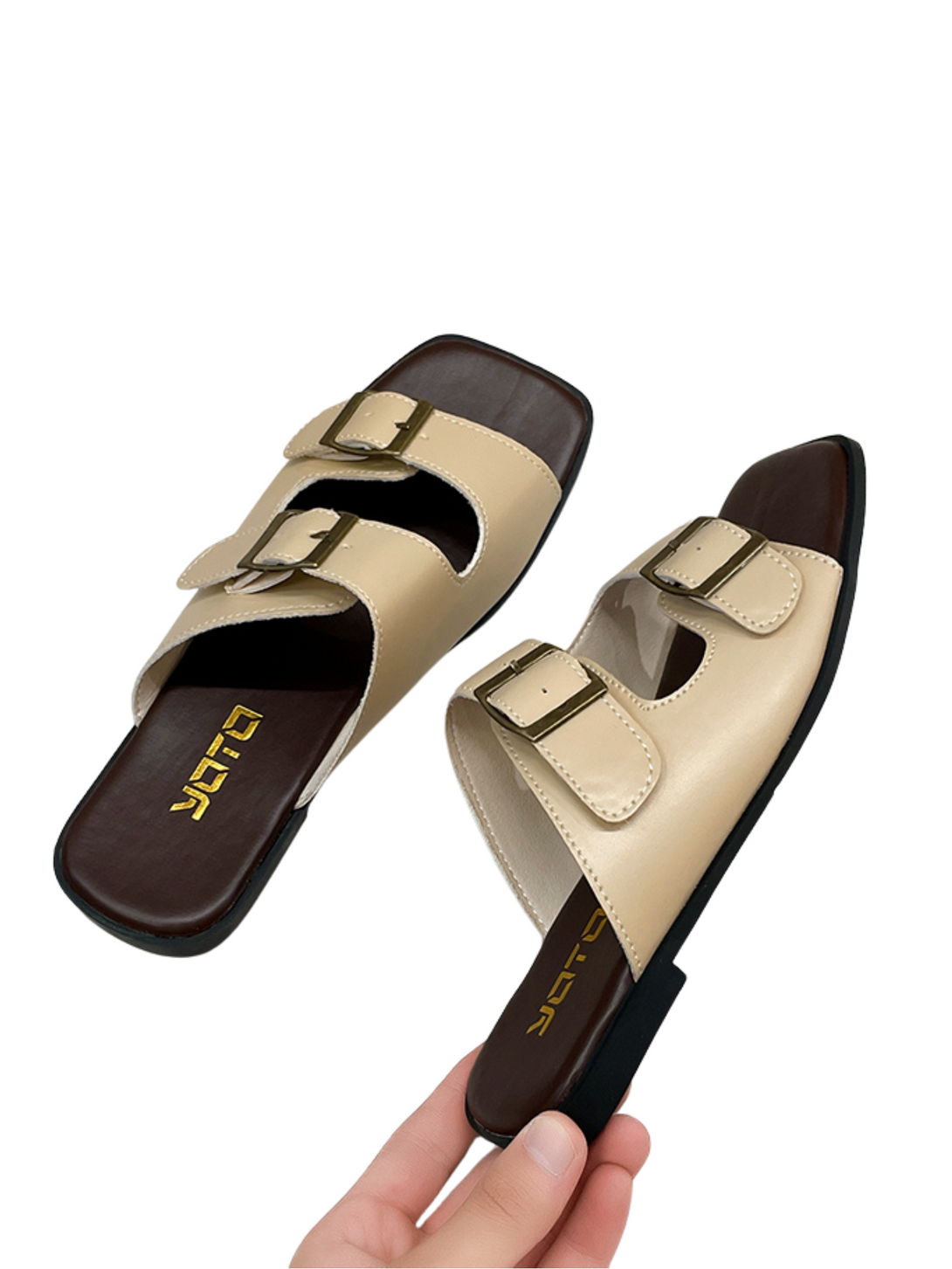Vita Bloom Flat Slides-Khaki