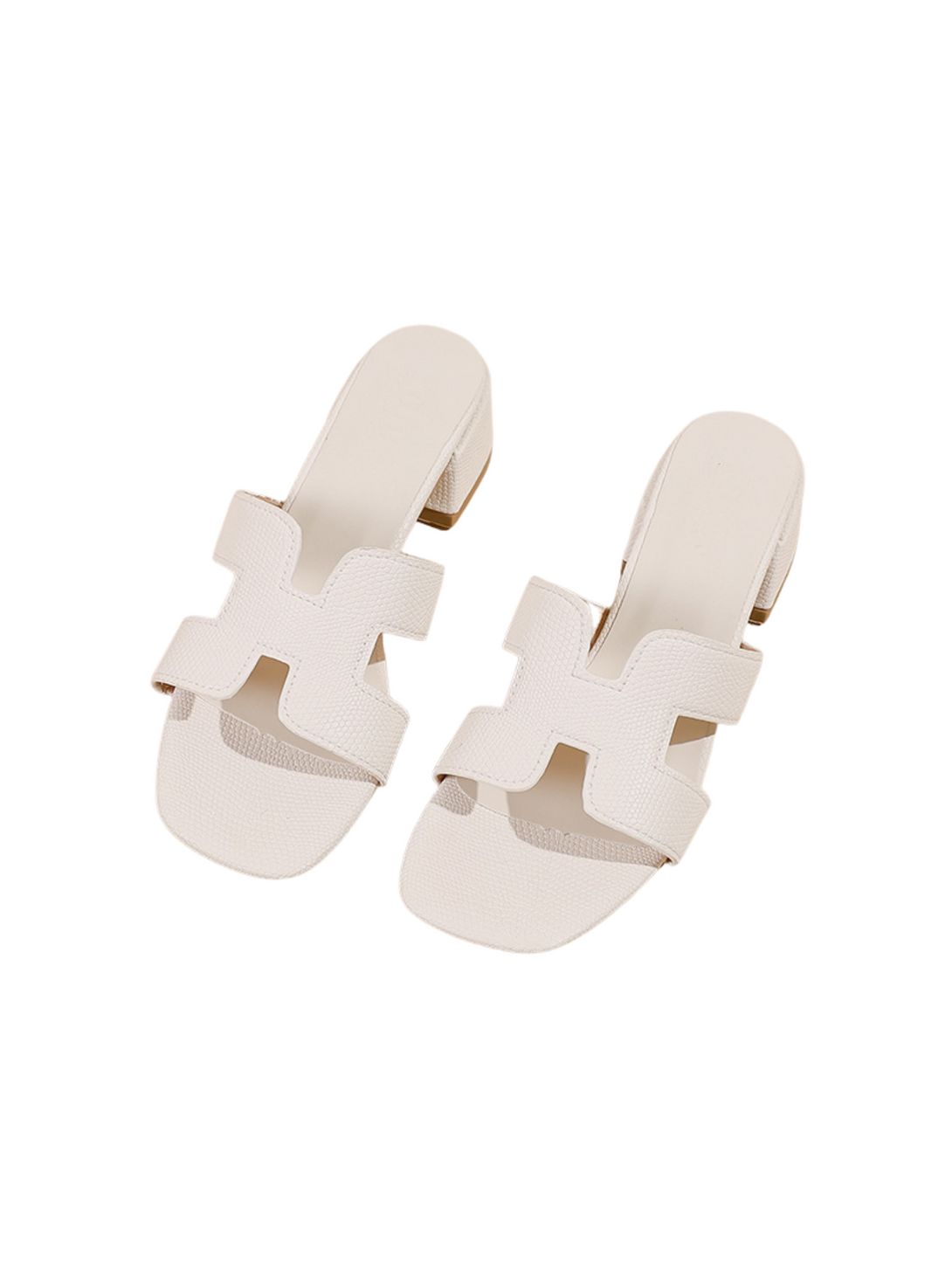 Urban Vogue Block Heeled Slide Sandals- Beige