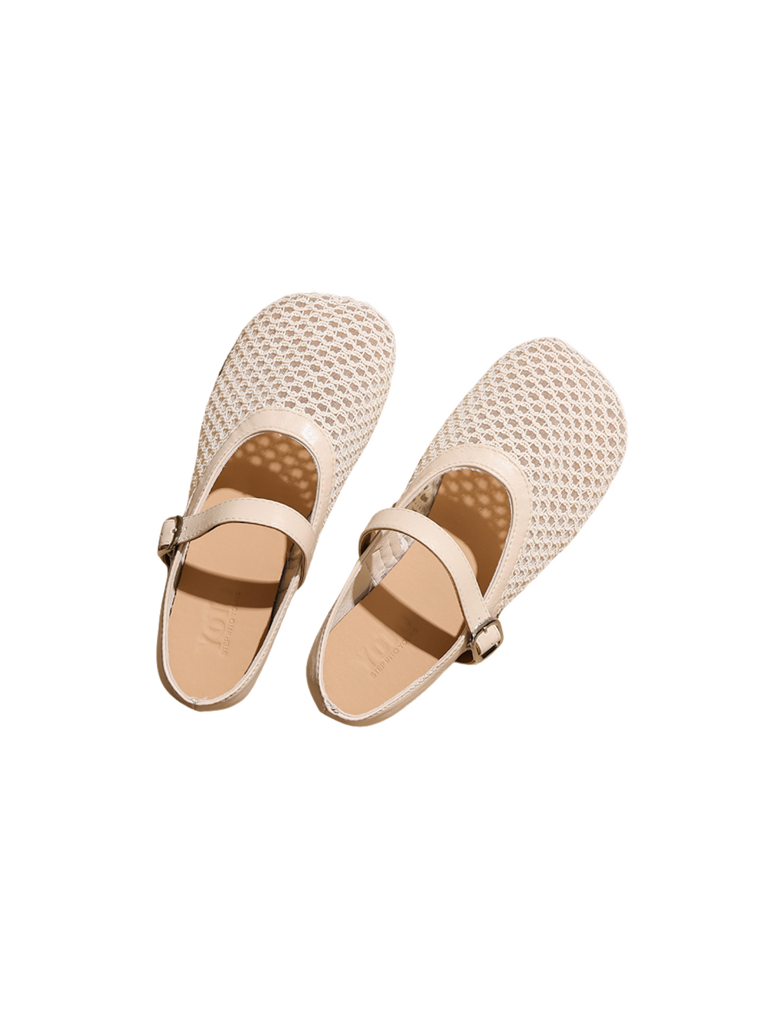 Ease Mule Contemporary Mary Jane Mesh Flats- Beige