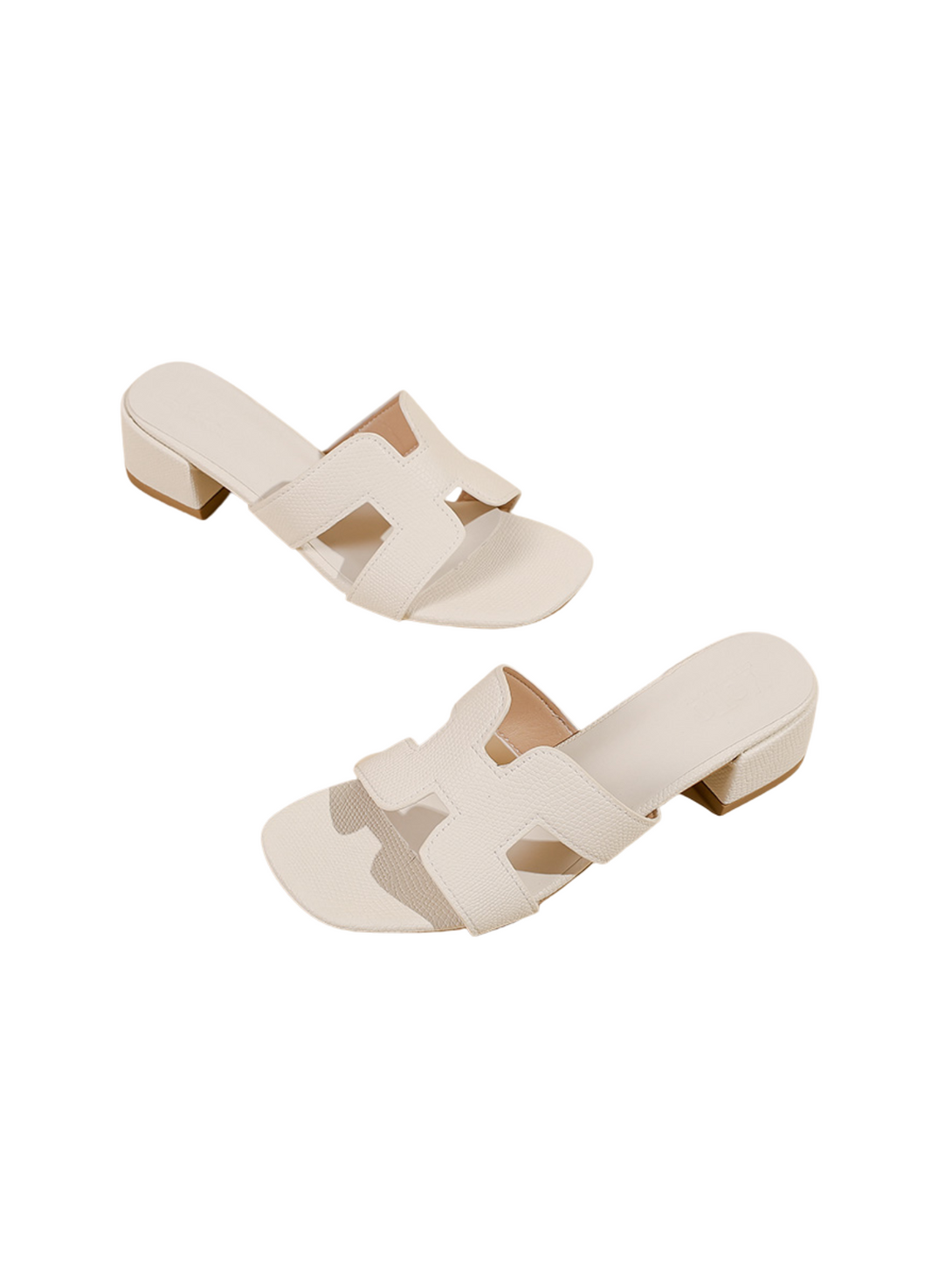 Urban Vogue Block Heeled Slide Sandals- Beige